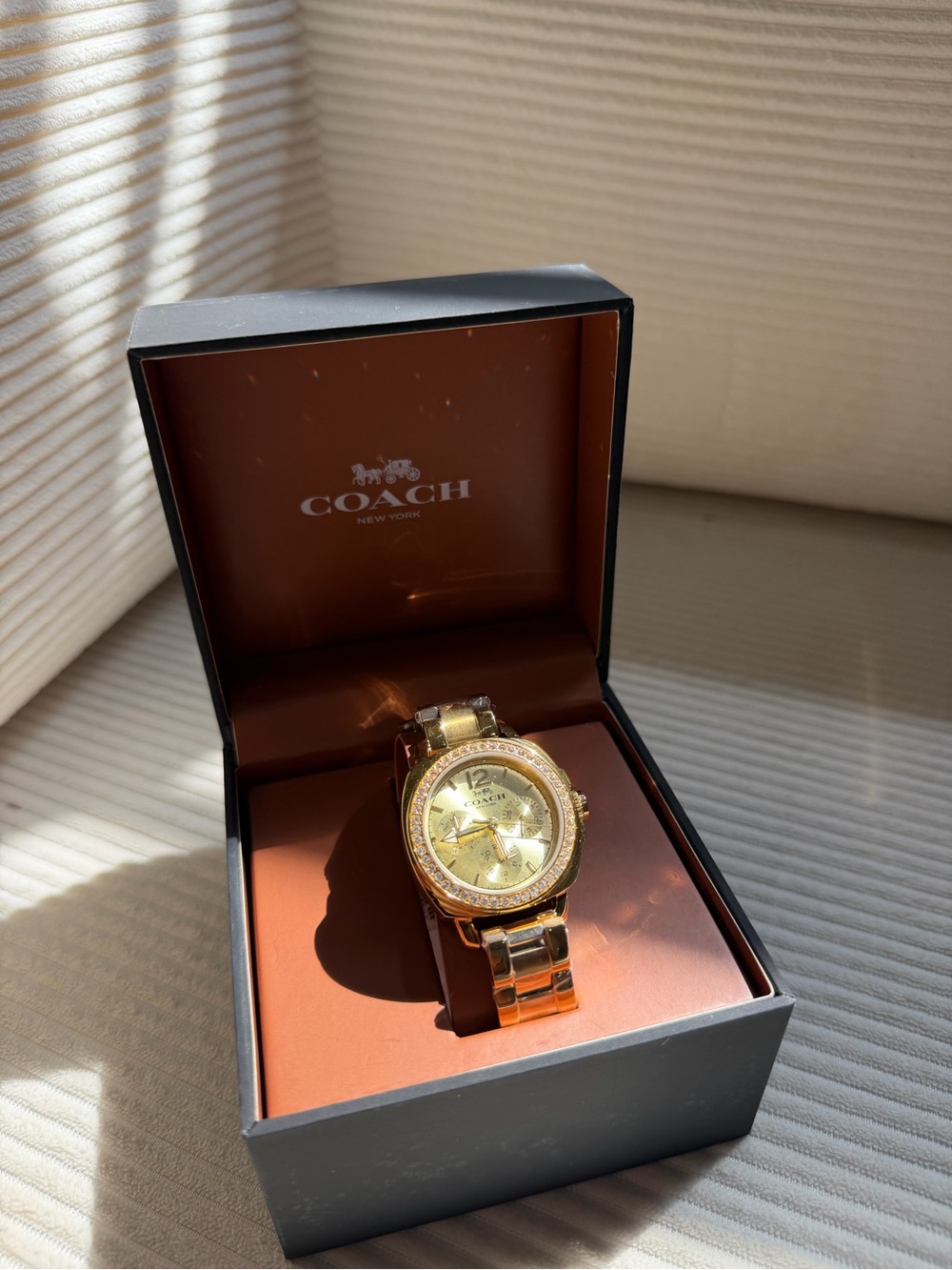 Coach Gold-Tone Women's Crystal Accent Bracelet Watch